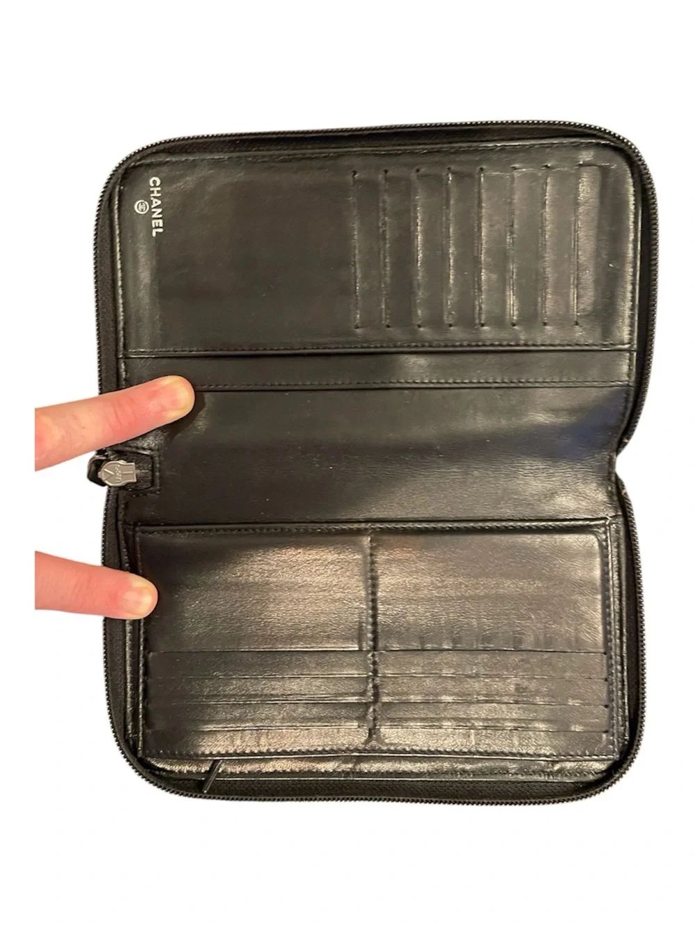 CHANEL Lucky Charm Black Patent Leather Zip Wallet